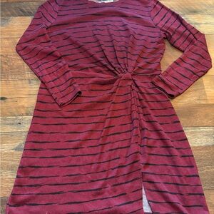 Burgundy Dress with Black Stripes